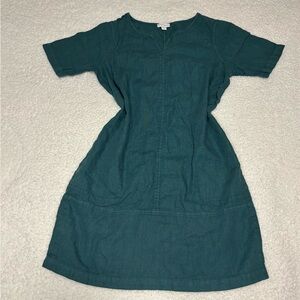 J. Jill Pure Jill Women Teal Garment-Dyed Linen Shift Dress
